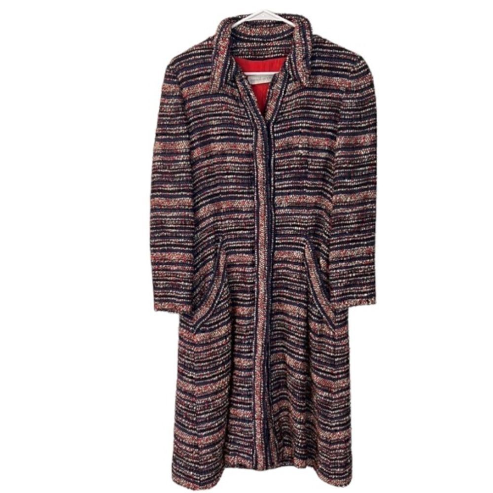 Vintage Rene West Tweed Blue Red Coat Size XS